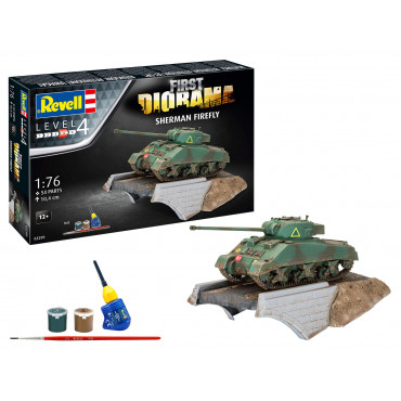 KIT PARA MONTAR REVELL FIRST DIORAMA SET SHERMAN FIREFLY 1/76 COMPLETO COM TINTAS COLA E PINCEL REV 03299